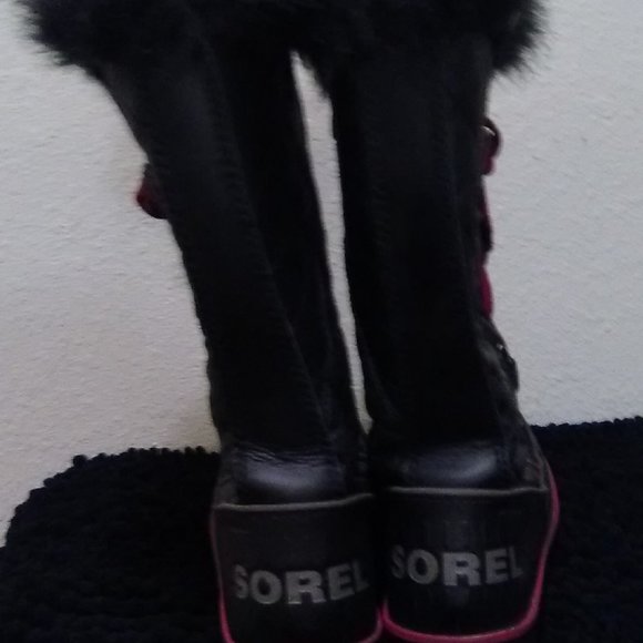 Sorel Black Winter Faux Fur Side Twist Lace-up Boots Size 7 - Picture 5 of 12